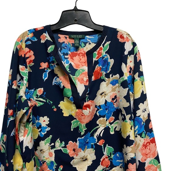 LAUREN Ralph Lauren Multi-Color Floral Print Long Sleeve Size Blouse Size Large - Picture 3 of 8